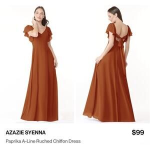 AZAZIE SYENNA Color Paprika A-Line Ruched Chiffon Dress Size A6 Bridesmaid